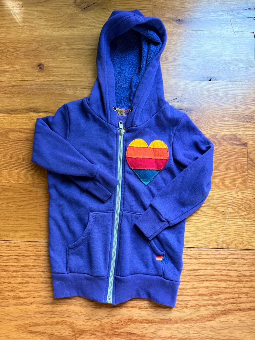 Aviator Nation Kids PURPLE Zip Hoodie with Rainbow Heart Patch 🌈 💜